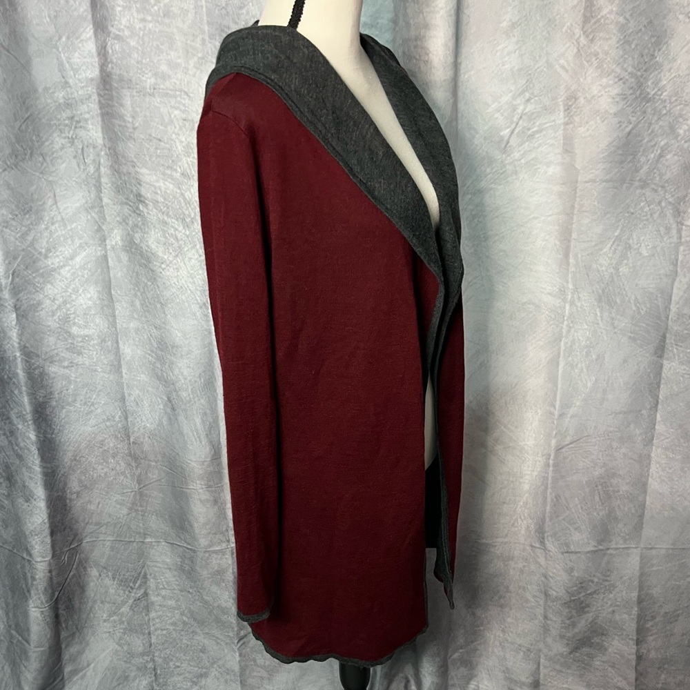 BNCI by Blanc Noir Burgundy and Gray Hooded Open Front Cardigan with Pockets - M - Picture 4 of 10